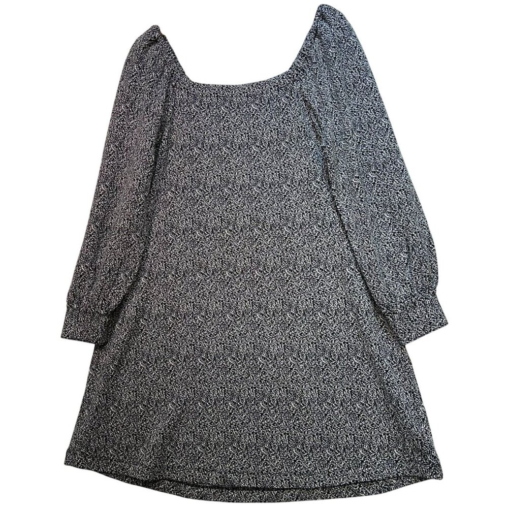 Loft Womens Cozy Square Neck Shift Dress Long Sleeve Size M Black White Speckled